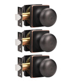 GOBEKOR 3 Pack Keyless Passage Door Knobs Oil Rubbed Bronze Interior Door Knob with Lock Stainless Steel Round Passage Knob for 