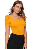 Wedani Women'S Casual Puff Sleeves Solid Top (X-Large Mustard),Mustard,XL,Polyester,Regular,