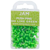 JAM PAPER Colorful Push Pins - Lime Green Pushpins - 100/Pack