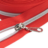 YaHoGa #5 Silver Metallic Nylon Coil Zippers by The Yard Bulk Red Tape 10 Yards with 25pcs Pulls for DIY Sewing Tailor Craft Bag