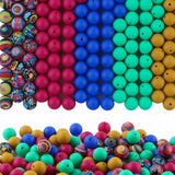 HHCFAST 150Pcs Mixed Color 15mm Silicone Beads for Keychain Making, Mustard Blue Magenta Print Silicone Beads for Pens and Brace