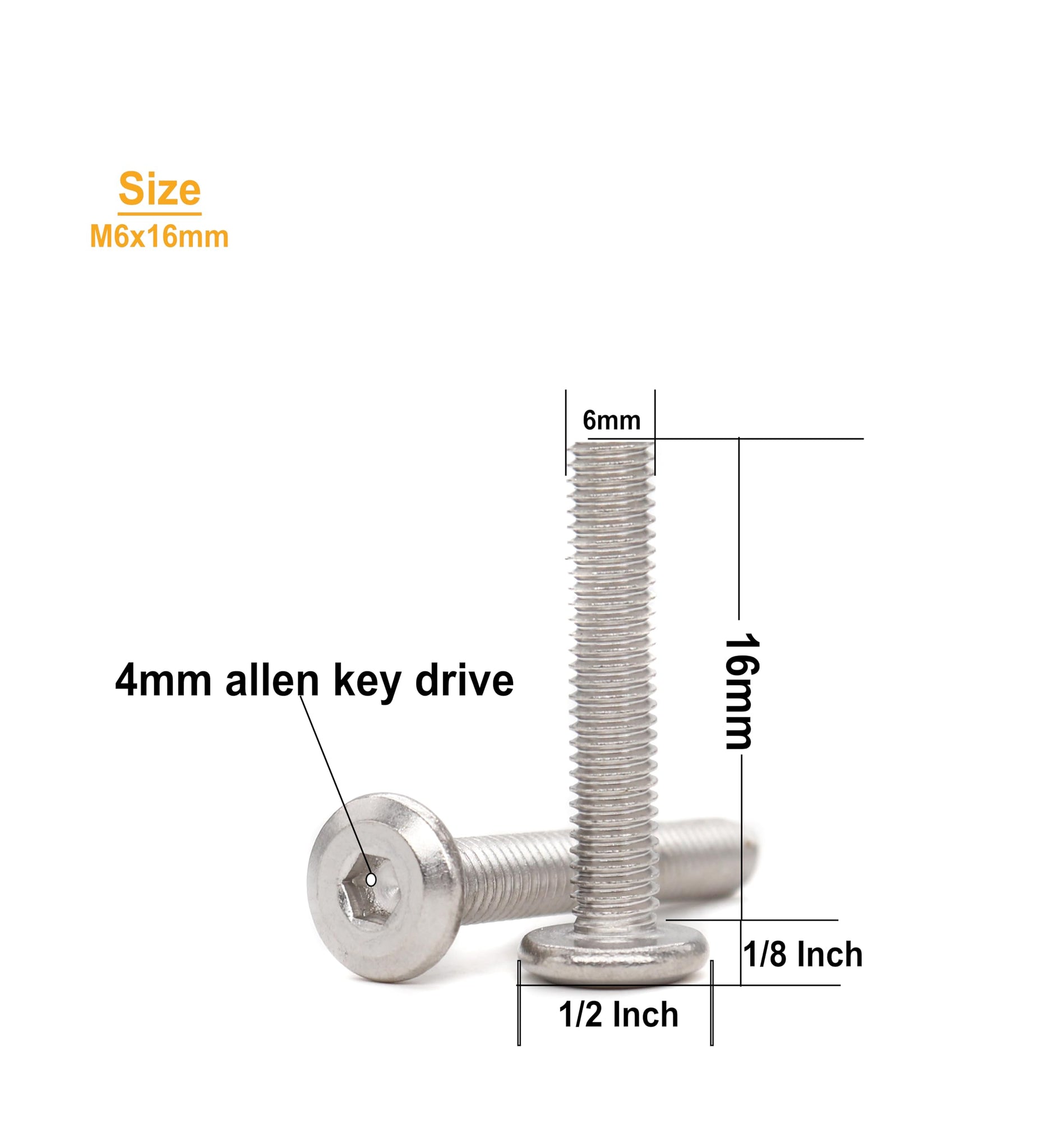 binifiMux 20pcs M6 x 15mm Flat Head Socket Cap Allen Bolts Rivet Screws Connecting for Furniture 304 Stainless Steel