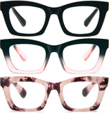 REAVEE 3 Pack Oprah Style Reading Glasses Blue Light Blocking Computer Square Retro Readers for Women with Spring Hinge 0.75