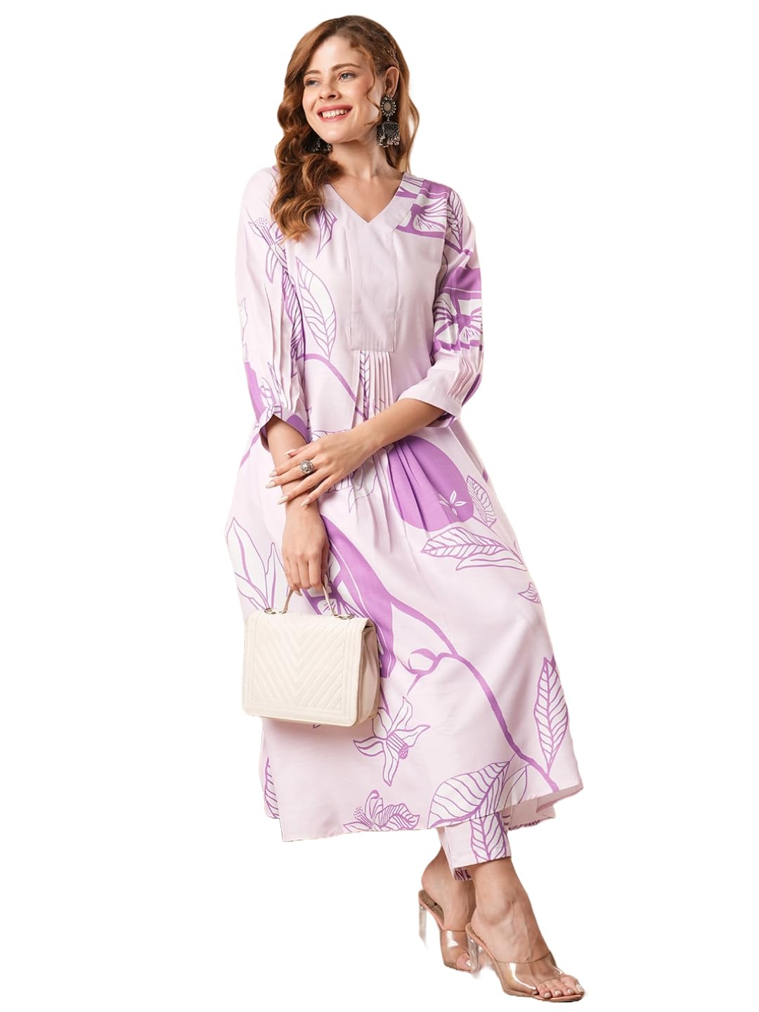 Anni Designer Women'S Cotton Blend Anarkali Printed Kurta With Pant (Santra Purple_Xxl_Purple_Xx-Large),Purple,2XL