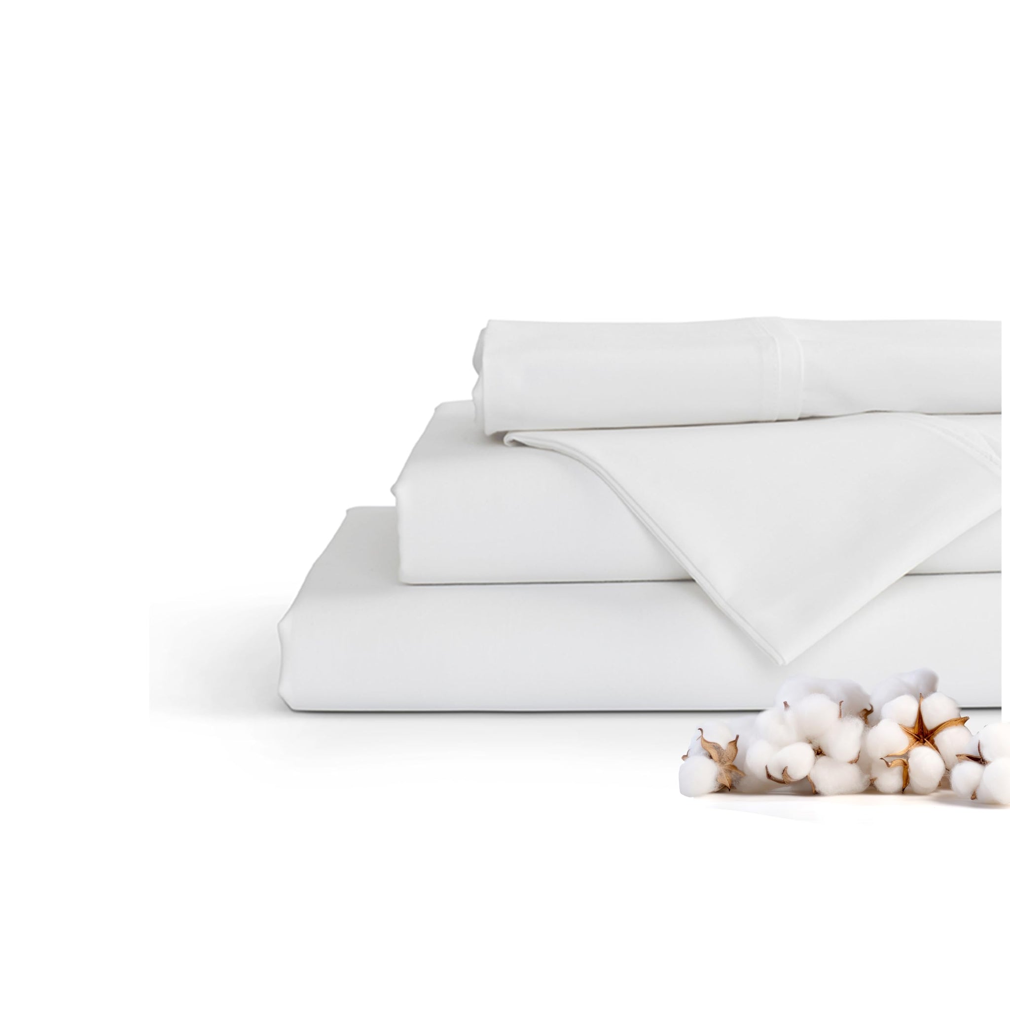 100% Cotton Percale Sheets Twin XL Size, White, Deep Pocket, 4 Pieces Sheet Set - 1 Flat, 1 Deep Pocket Fitted Sheet and 2 Pillo