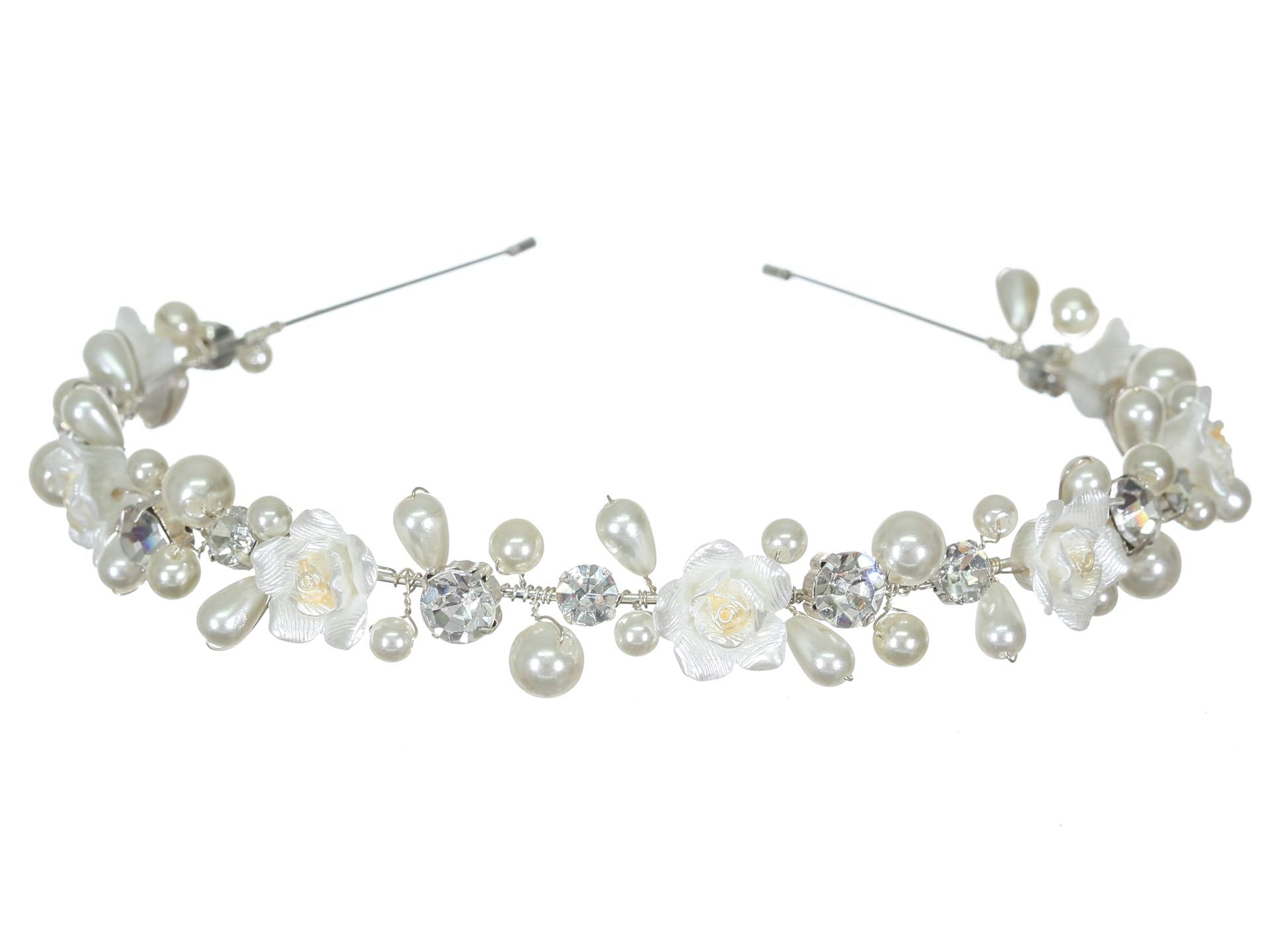 SAMKY Bridal Wedding Tiara Rhinestone Crown Pearl Bride's Headpiece Hair Accessories for Woman