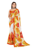 rangita Women Abstract Printed Chiffon Saree With Blouse Piece -Orange