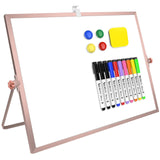 16 x 12 inches Dry Erase Whiteboard, Rose Gold Magnetic Desktop Double-Sided White Board with Stand, 10 Markers, 1 Eraser, 4 Mag
