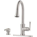 Pfister Antrom Kitchen Faucet with Pull Down Sprayer and Soap Dispenser, Single Handle, High Arc, Spot Defense Stainless Steel F