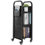VEVOR Rolling Library Book Cart, 220 lbs Capacity, 12.6 x 13.8 x 36.8-Inch Library Cart, Single Sided L-Shaped Shelves with 2-In