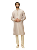 Manyavar Mens Walnut Art Silk Printed Kurta Pyjama Set