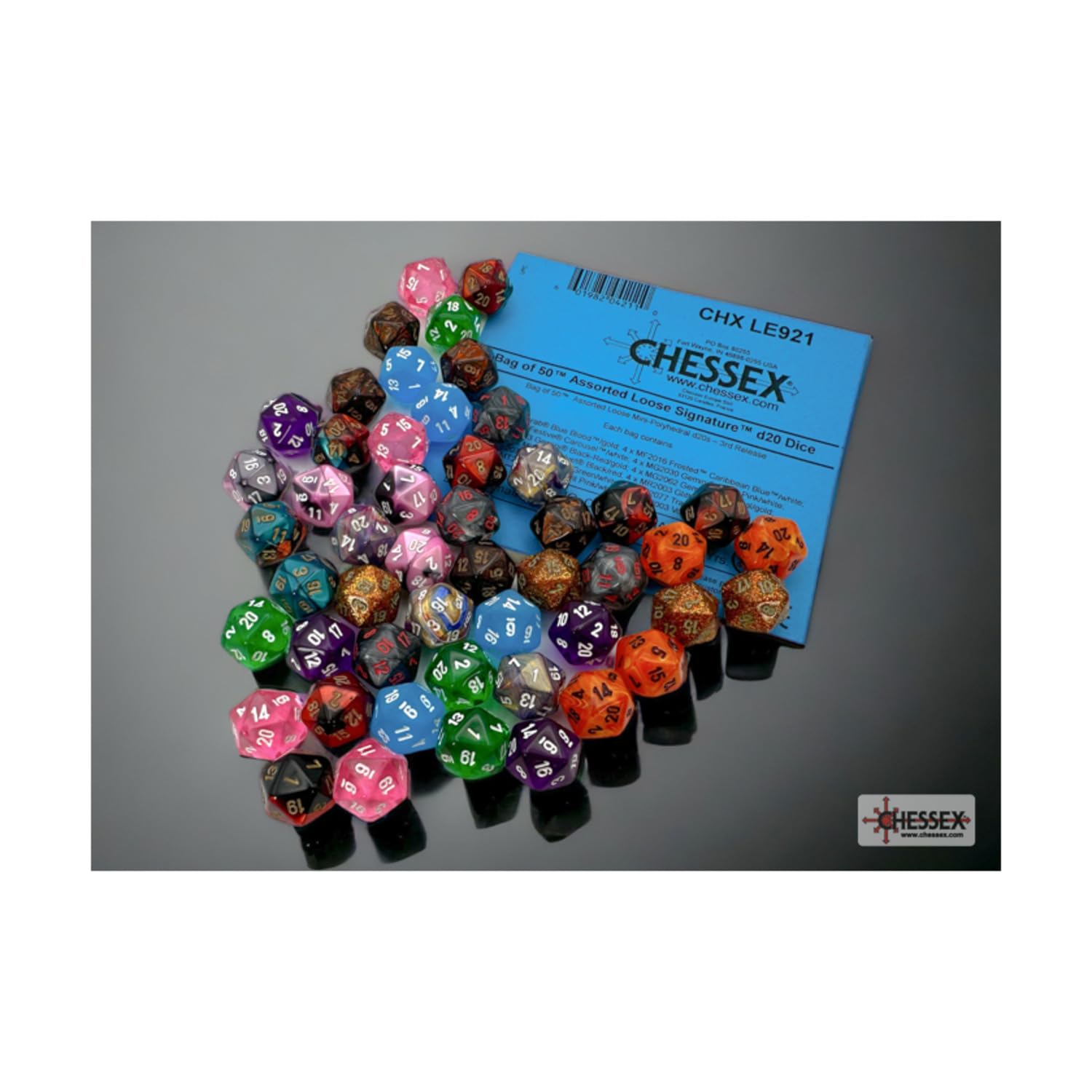 Assorted Mini Dice No 3 With Numbers D20 10Mm (3/8In) Pack Of 50 Chessex