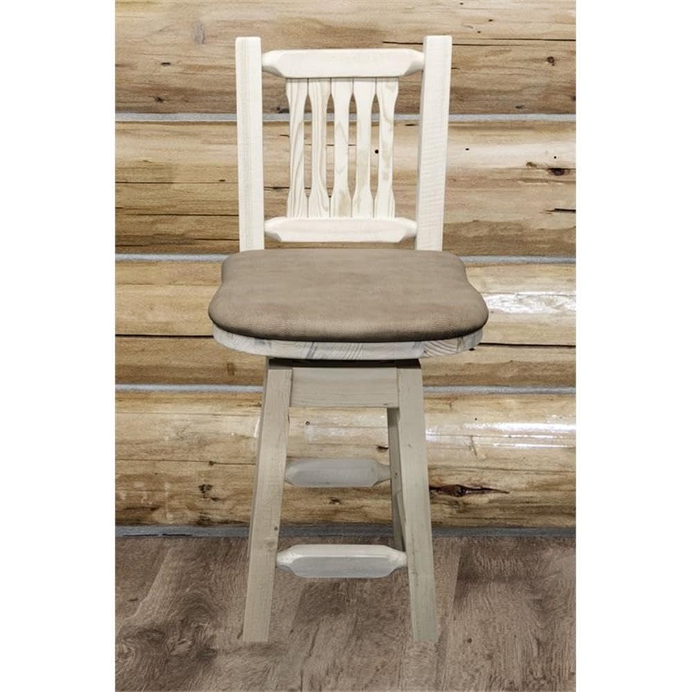 Montana Woodworks Homestead Collection Counter Height Barstool With Back & Swivel, Buckskin Upholstery, Clear Lacquer Finish