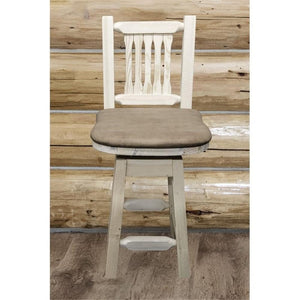Montana Woodworks Homestead Collection Counter Height Barstool With Back & Swivel, Buckskin Upholstery, Clear Lacquer Finish