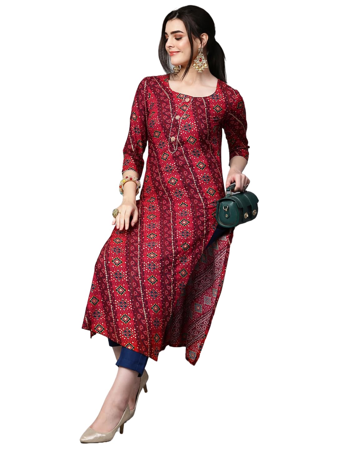 Anni Designer Women'S Cotton Blend Straight Printed Kurta With Pant Set (Badiya Pink-Nw_Xl_Pink_X-Large),Pink,XL