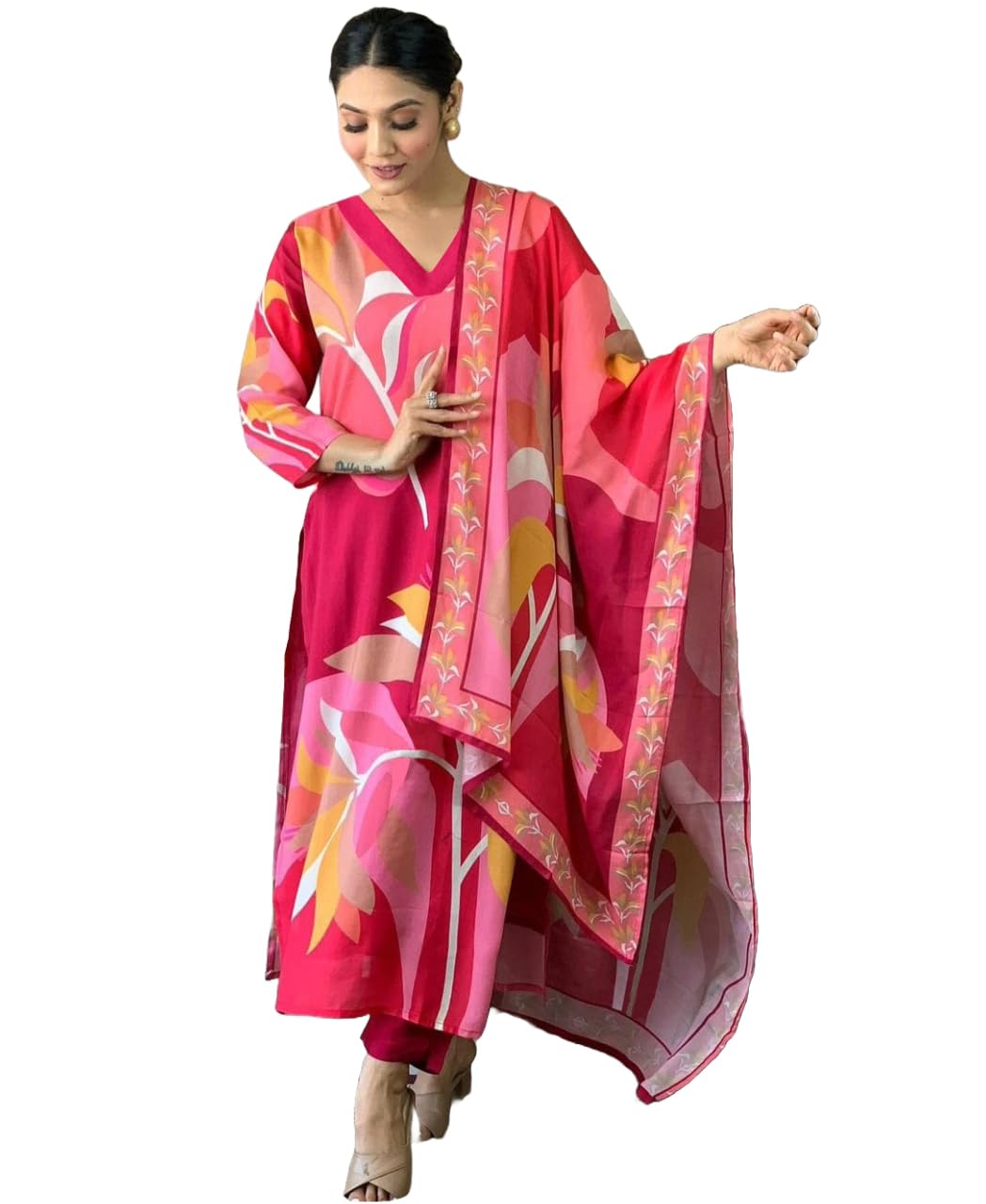 Gosriki Women'S Cotton Blend Printed Straight Kurta With Pant & Dupatta (Tumari Pink-Gs_Xxl_Pink_Xx-Large),Pink,2,B0D383KRMB