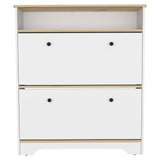 Tuhome Calgary Shoe Rack, Superior Top, One Open Shelf, Two Extendable Shelves -Light Oak/White
