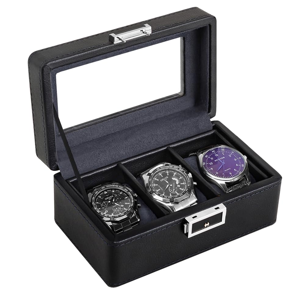 Anyasun Watch Box Organizer for Men,3 Slot Watch Display Case Valentines Gift PU Leather Watch Cases for Men Watch Storage,Watch