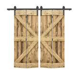 44 in. x 84 in. K Series Weather Oak Stained DIY Wood Double Bi-Fold Barn Doors with Sliding Hardware Kit