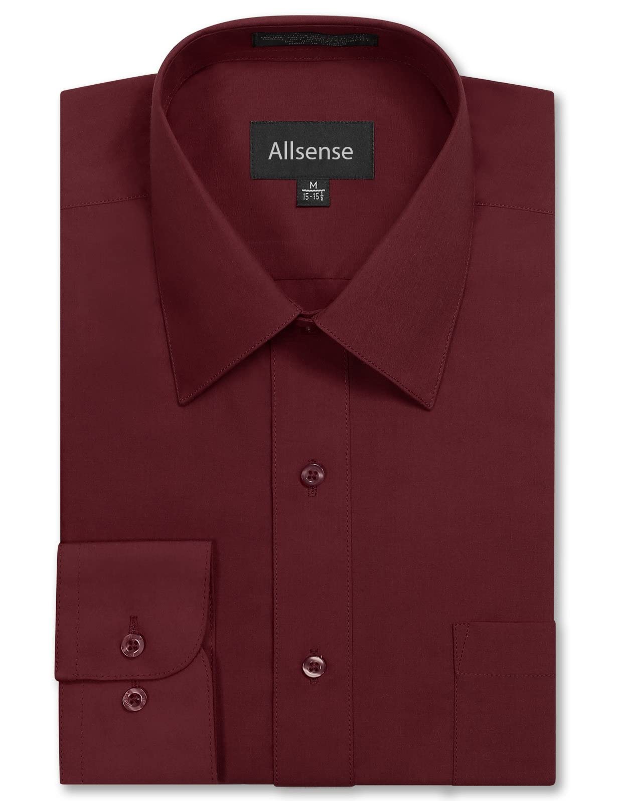 Allsense Men's Long Sleeve Regular Fit Solid Dress Shirt 16-16.5 N : 34-35 S Burgundy