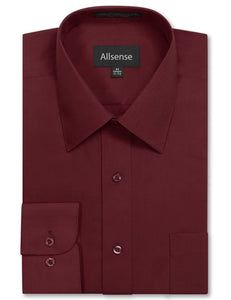Allsense Men's Long Sleeve Regular Fit Solid Dress Shirt 16-16.5 N : 34-35 S Burgundy