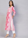 Anni Designer Women'S Rayon Printed Straight Kurta (Oni101 White-Nw_M_Pink_Medium),Pink,M,Rayon,Regular,Kurta
