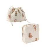 RSRSLEII 2Pcs Small Cotton Quilted Makeup Bag Set, Cute Coquette Drawstring Cosmetic Bag with Canvas Lining, Aesthetic Travel Or