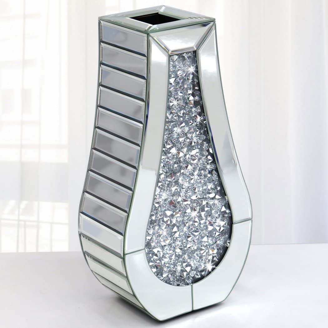ALLARTONLY Crushed Diamond Mirror Vase Crystal Silver Glass Stunning Decorative Vase Flower Luxury for Home D cor. Cant Hold Wa