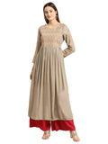 rangita Olive Rayon Calf Length Embroidered Anarkali Kurti for Women | Kurta for Women_S