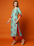 Gosriki Women'S Cotton Blend Printed Straight Kurta With Pant (Nazia Green-Gs_Xl_Green_X-Large),Green,,B0CC5QLMKZ