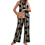Gufrina Co-Ord Womens Olive Green & Black Polka Dot Set Sleeveless Top & Wide Leg Pants, Black, 44