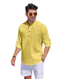 Bellstone Men'S Cotton Blend Solid Regular Fit Kurta (Kurta1500_Single_Yellow_Medium