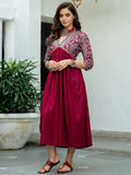 Gosriki Women'S Viscose Rayon Maroon & Grey Printed Flared Kurta (Ruh-Maroon-Dress_Xl-Gs_Maroon_X-Large),Maroon,,B0BRL38JXV