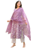 Gosriki Women'S Cotton Blend Straight Printed Kurta With Pant & Dupatta (Mei Purple-Gs_M_Purple_Medium),Purple,,B0CBPRC3ML