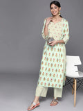 Gosriki Women'S Cotton Straight Printed Kurta With Palazzo (Khona Green_L-Go_Green_Large),Green,,B0B5N85JYB