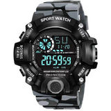 Swadesi Stuff Kids Digital Watch With Black Dial, Multi-Color Army-Style Rubber Strap, And Durable Shockproof Build - Grey Band