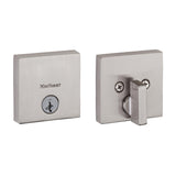 Kwikset Downtown Deadbolt Lock, Satin Nickel Square Exterior Keyed Front Entry Door, Pick Resistant SmartKey Rekey Security, Sin