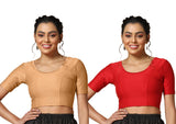 Toplot Cotton Blend Lycra Stretchable Readymade Blouses Pack Of 2 (Combo-5058-Crm-Red-40),Cream-Red,40,B0CV589C28