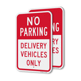 SmartSign No Parking Delivery Vehicles Only Sign - 2 Pack, 18 x 12 inch, 2mm Aluminum Composite, Pre-Drilled Holes, Red and Whit