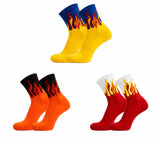 F Y V Unisex Flame Design Cotton Socks Pack Of 3 | Mid Calf Socks For Men Women Trendy Streetwear Casual Fashion Socks| Multicol