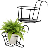 Pivalo Round Hanging Flower Pot Holder Round Balcony Railing Plant Basket Planter Iron Art Over The Rail Fence Potted Rack Decor