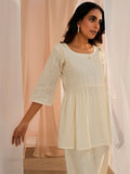 Libas Women'S Pure Cotton Embroidered A-Line Kurtis (29092_Off White Off White M