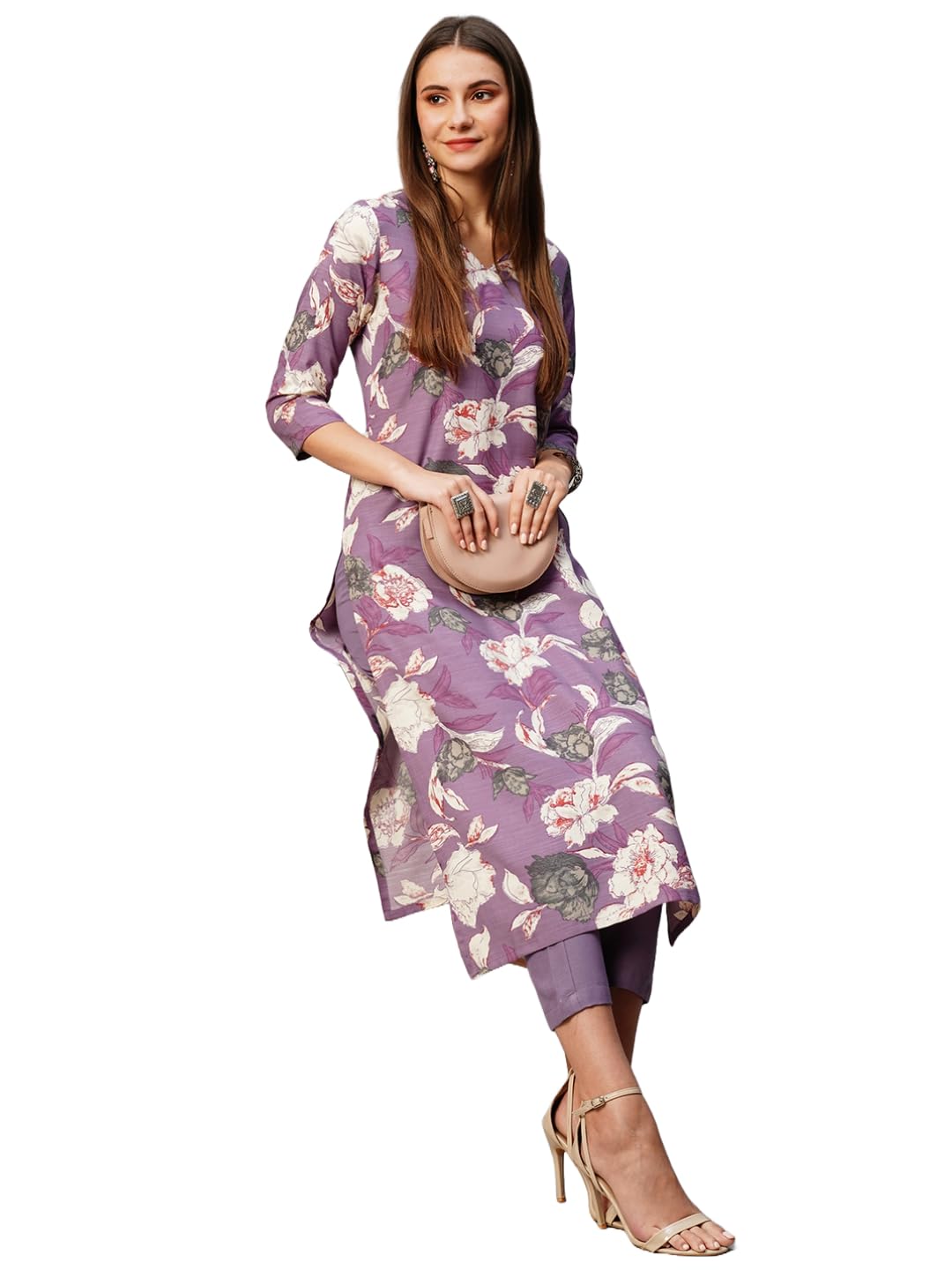 Gosriki Women'S Rayon Straight Printed Kurta With Pant Set (Dhun-Purple-Ksv-Gs_Xl_Purple_X-Large),Purple,,B0CNLYHVNQ