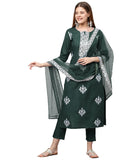 Gosriki Women'S Cotton Blend Straight Embroidered Kurta With Pant & Dupatta (Weekend Green-Nw4-Gs_S_Green_Small),Green,,B0BYK6XMWW