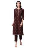 ZIYAA Women's Rayon Salwar Suit Set (ZIKURY3368ANDPA- Brown_XL)