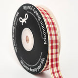 Micomon Red and Tan Gold Gingham Checkered Christmas Ribbon 25 Yards Each Roll 100% Polyester (5/8,RedTanGold)
