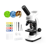 WSDMIC Microscope for Kids Scientific Experiment Kit 40X-1600X Magnification LED Light Educational STEM with Slides and Lab Tool