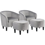Yaheetech Accent Chair with Foot Rest, Mid Century Modern Upholstered Soft Barrel Chair Comfy Fabric Armchair and Footrest Set f