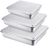 Tioncy 3 Set Stainless Steel Cake Pan with Lid 13/11/9 Inch Rectangle Sheet Baking Pan with Covers Bakeware with Lids for Cakes 