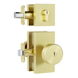 HIEMEY Brushed Gold Door Knobs with Deadbolt Set, Satin Brass Front Door Lock Set Exterior Entry Door Knob Door Handles with Key
